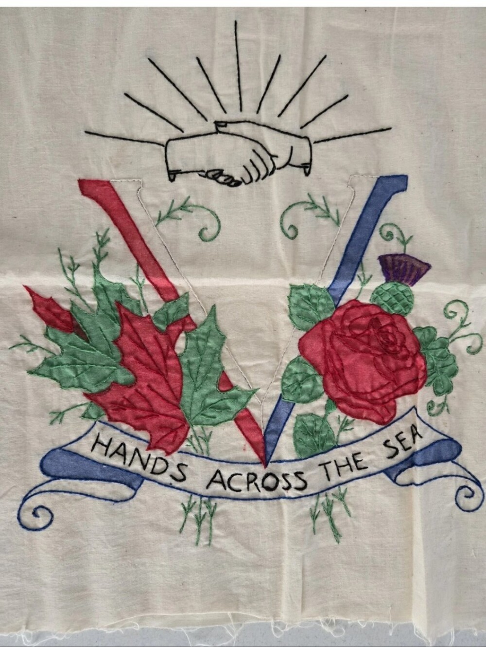War Time Needlepoint Pillow Hands Across The Sea Vintage